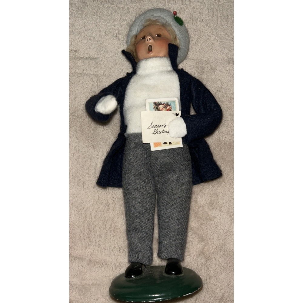 Vintage Byers Choice Child With Postcard 9"